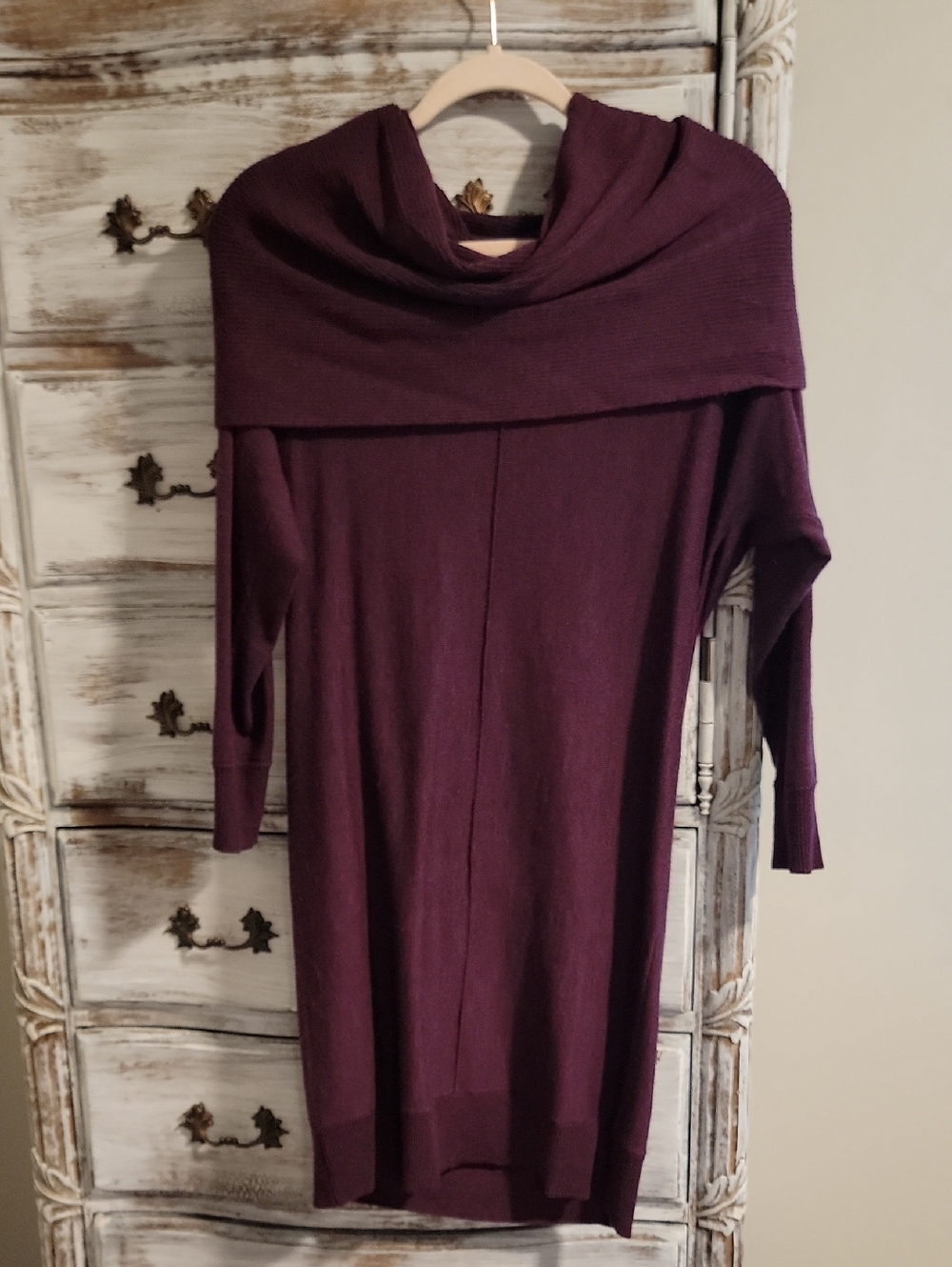 Tahari Plum Cowl Neck Ribbed Knit Sweater
